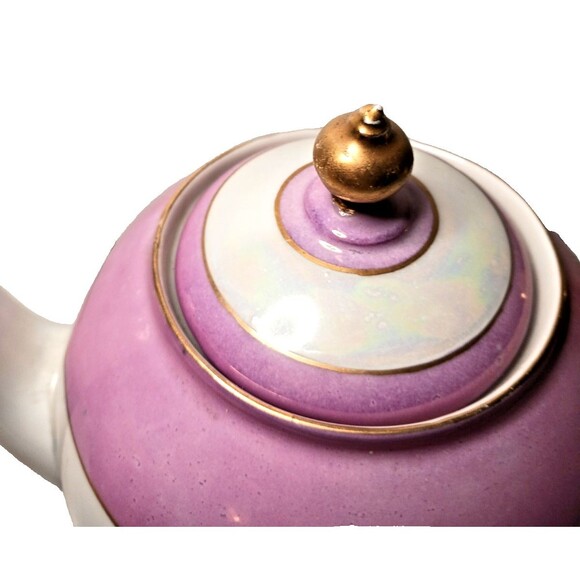 Antique G.H.O. Greiner & Herda Bavaria Lusterware Teapot Blue Pink Germany - Picture 8 of 13